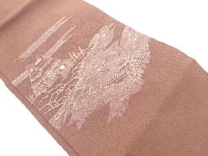 リサイクル　縮緬地波・舟に民家風景模様名古屋帯